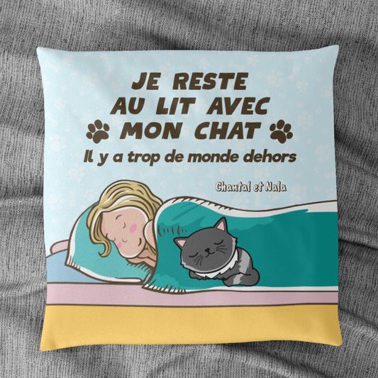 Je reste à la maison (Chat)- Coussin Personnalisé