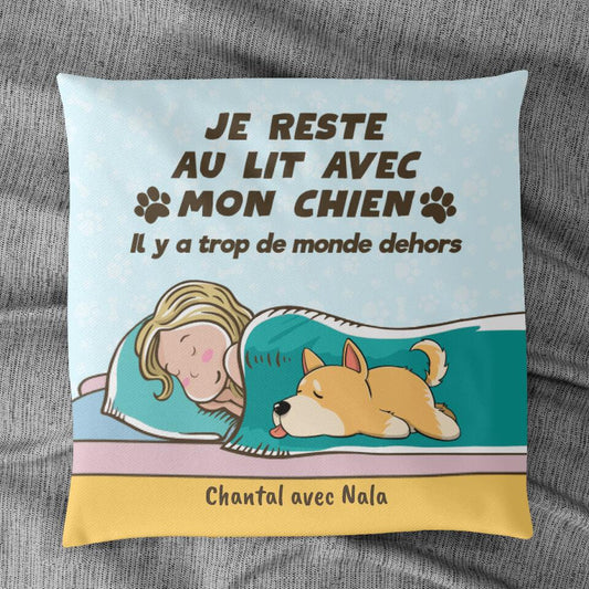 Je reste à la maison (Chien)- Coussin Personnalisé