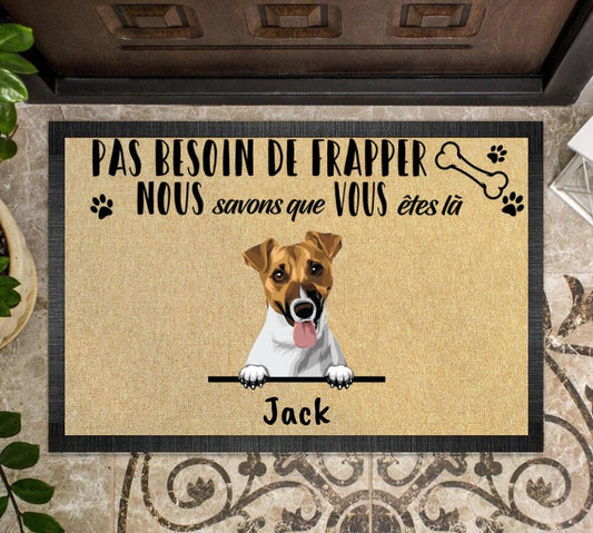 Personalisierte Fußmatte – „Kein Grund zum Klopfen…“, Hunde-Fußmatte, Hundematte 
