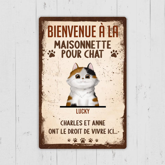 Bienvenue À La Maisonnette Pour Chat - Plaque de porte personnalisée
